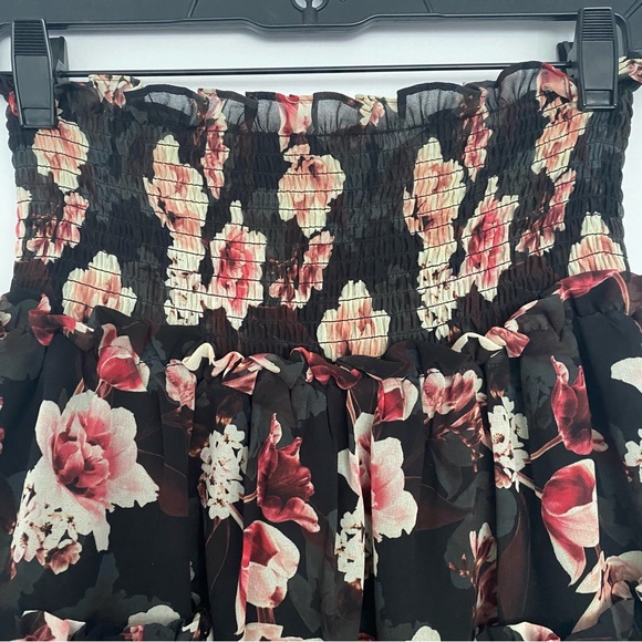 Blue Life floral tiered chiffon elastic waist mini skirt size small black pink - Picture 5 of 6